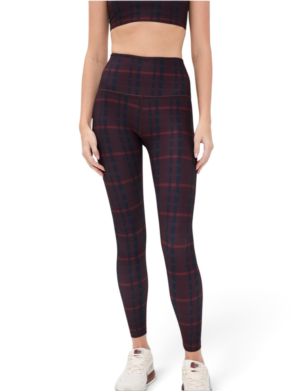 Beyond Yoga Caught in the Midi Leggings Plaid Burgundy Black High Waist M NWOT